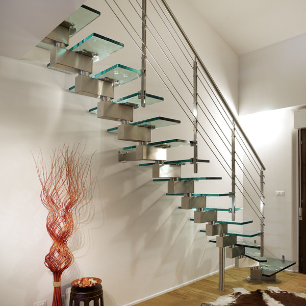 brush steel glass steps for modern staircase