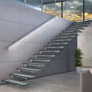 Modern Design Stainless Steel Frame Glass Steps Straight Stairs Side Wall Mount