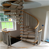 Wooden steps stair spiral staircase with steel balustrade design