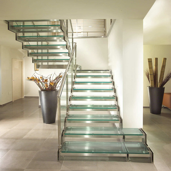 tempered clear glass steps with stainless steel stringer