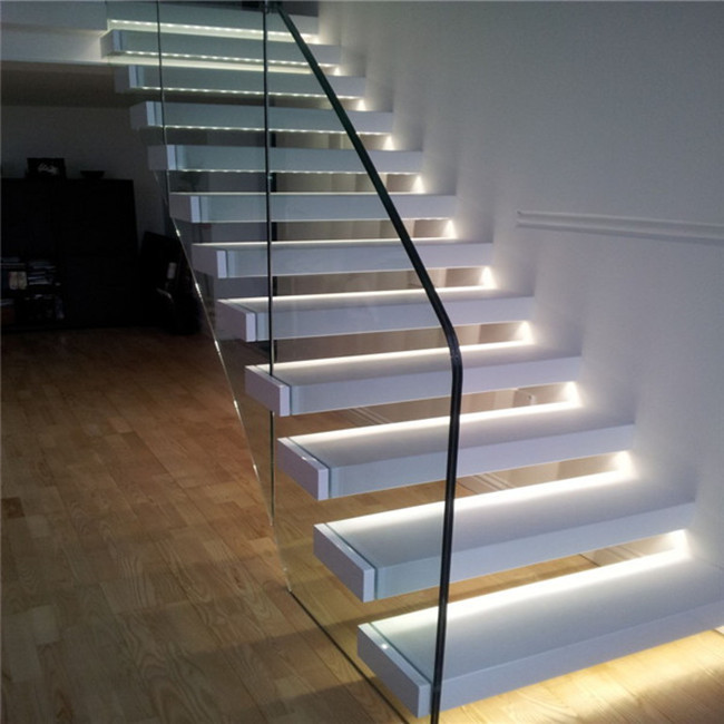 Custom design solid wood floating staircase with led light