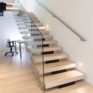 Straight Mild Steel Glass Modern Floating Staircase