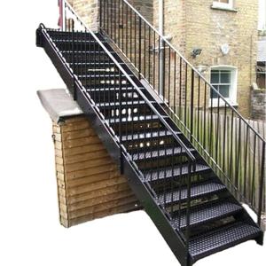 Industrial Style Metal Stairs Wrought Iron Straight Staircase Low Cost