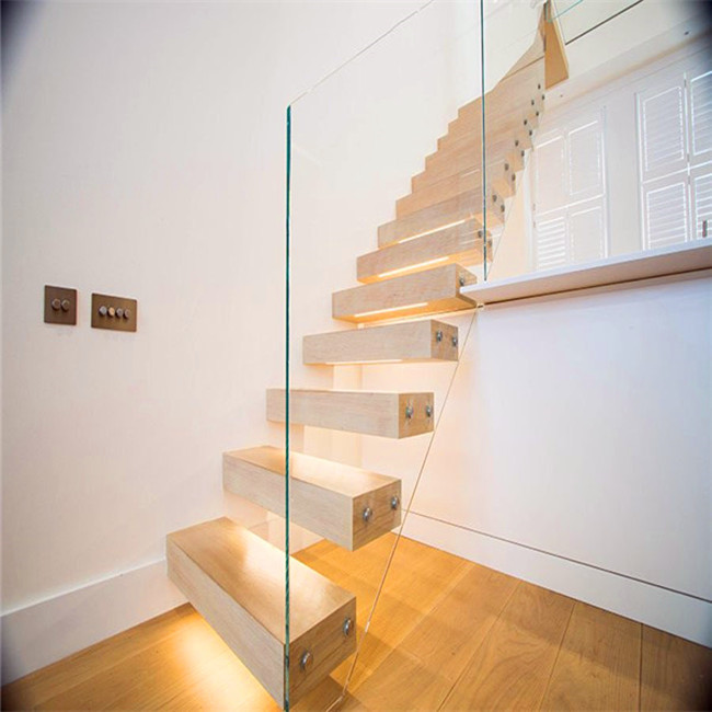 Modern design solid wood floating staircase with led light