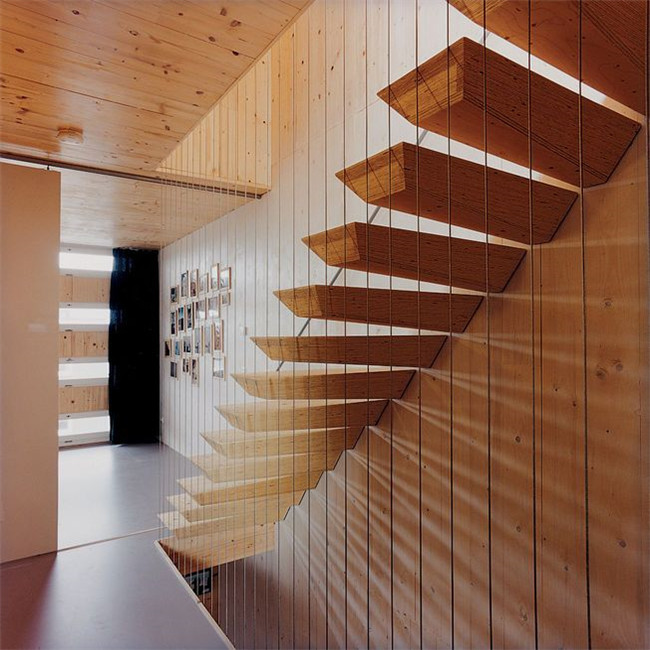 Floating staircase with wood tread invisible stringer straight stairs 