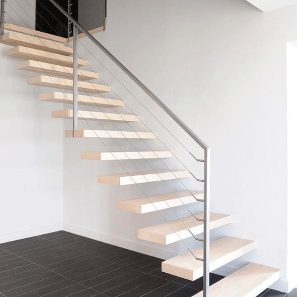 Indoor floating solid wood tread stairs