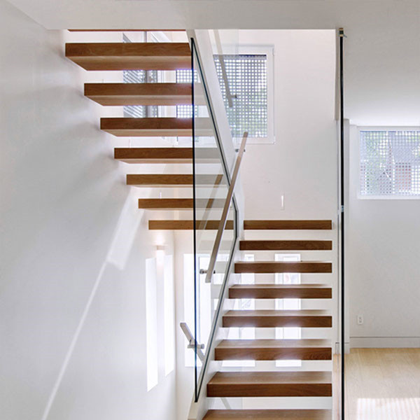 Indoor modern design steel wood prefabricated floating stairs