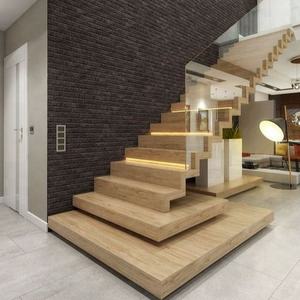 wood step Stair with glass railing