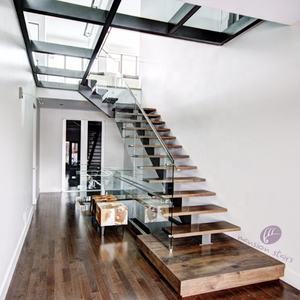 Contemporary Mono Stringer Staircase with Glass Railing