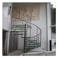 USA CA AU Glass tread spiral staircase round stairs with steel railing and glass railing